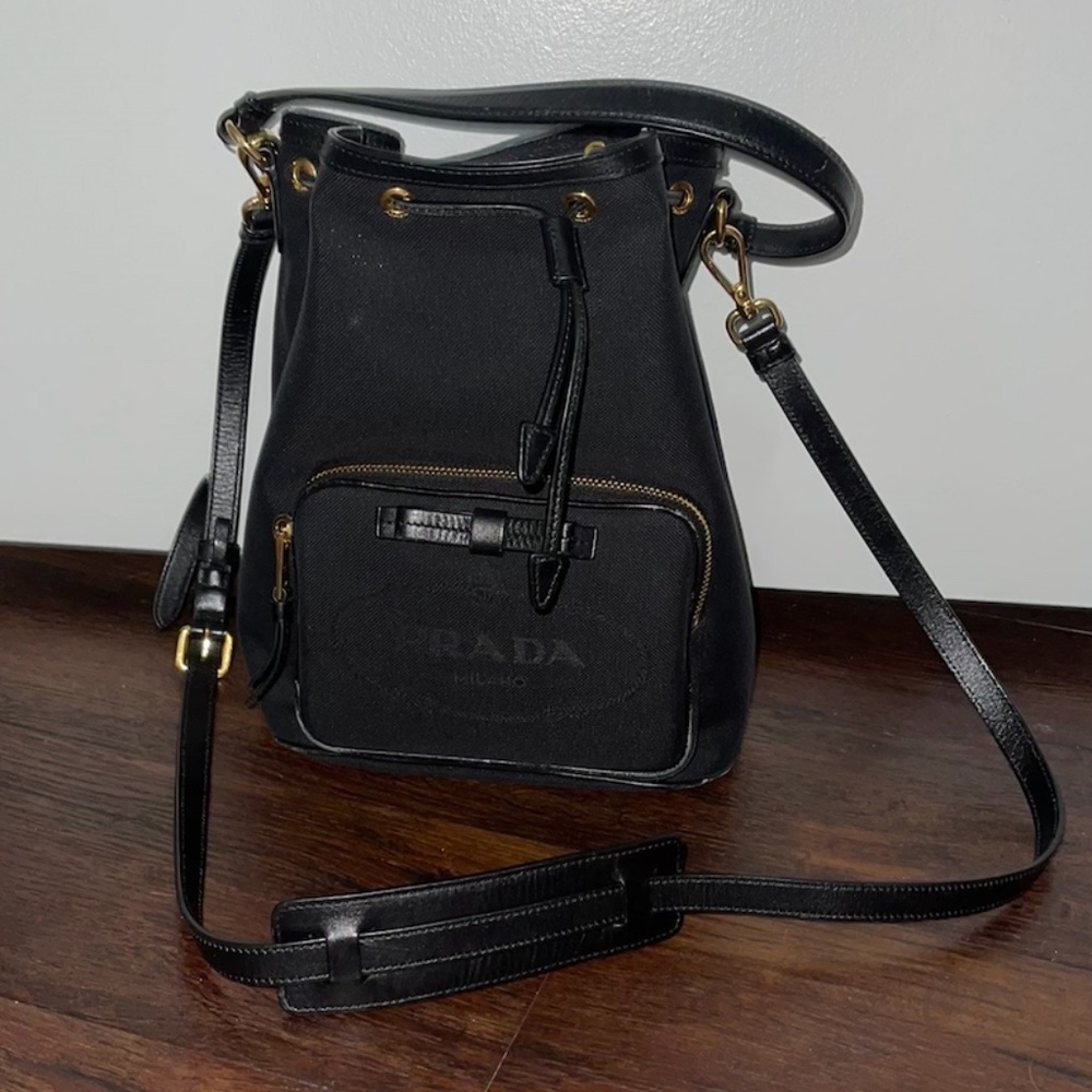 AUTHENTIC  Prada Logo Drawstring Bucket bag